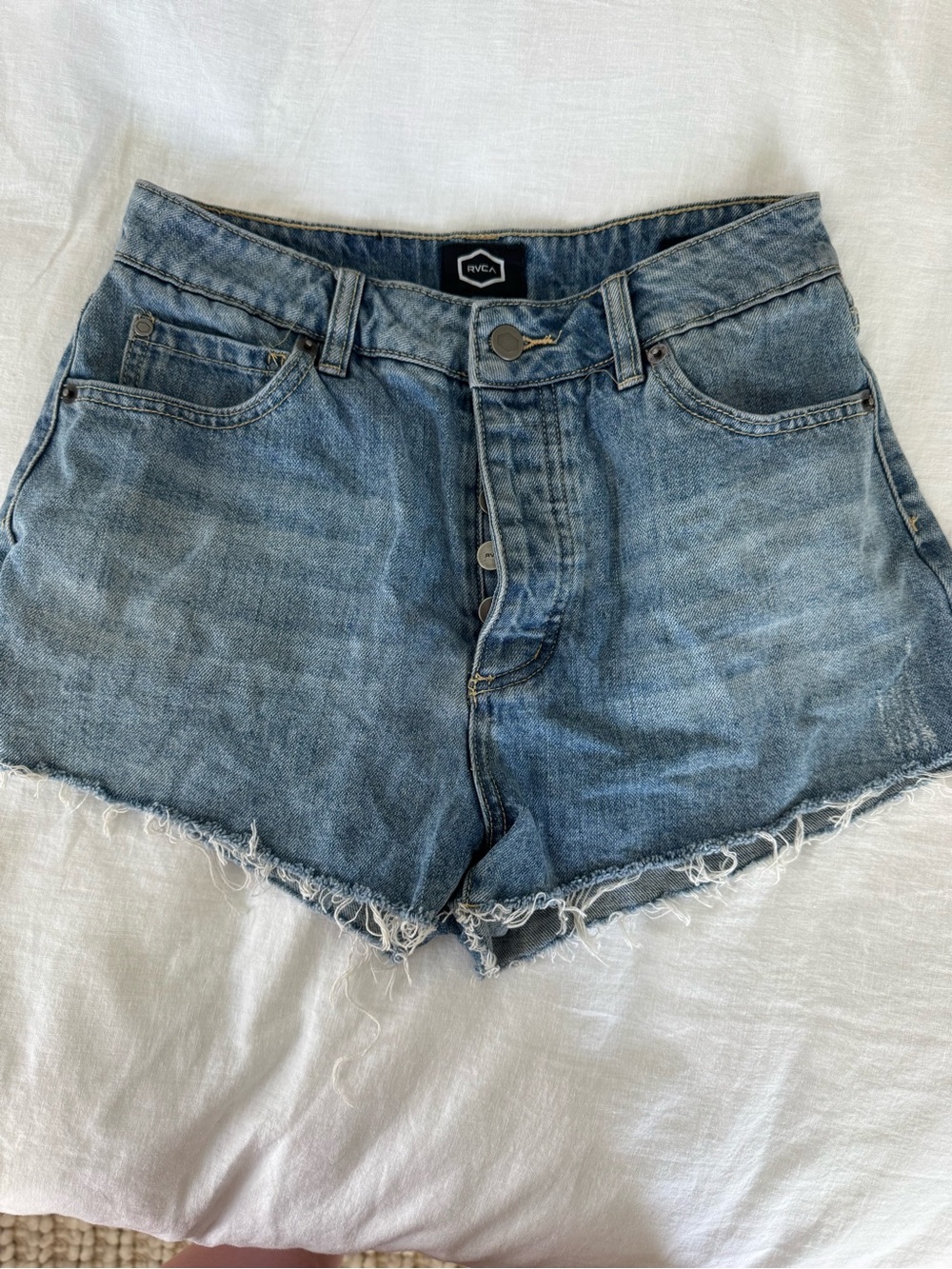 RVCA Distressed Light Blue Denim Cutoff Shorts